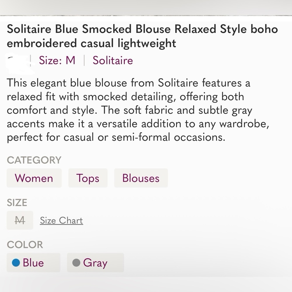 Solitaire Navy Blue Floral Embroidered Women's Top M - Picture 11 of 12